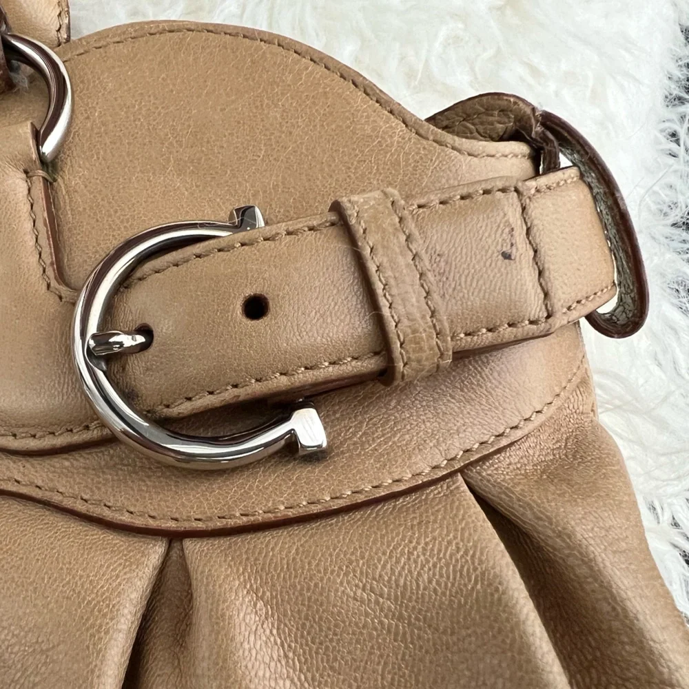 Salvatore Ferragamo Tan Leather Satchel with Silver Hardware